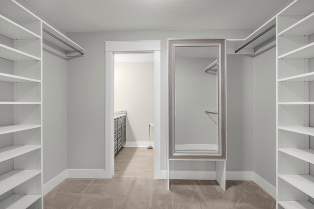 spacious closet with light colored carpet