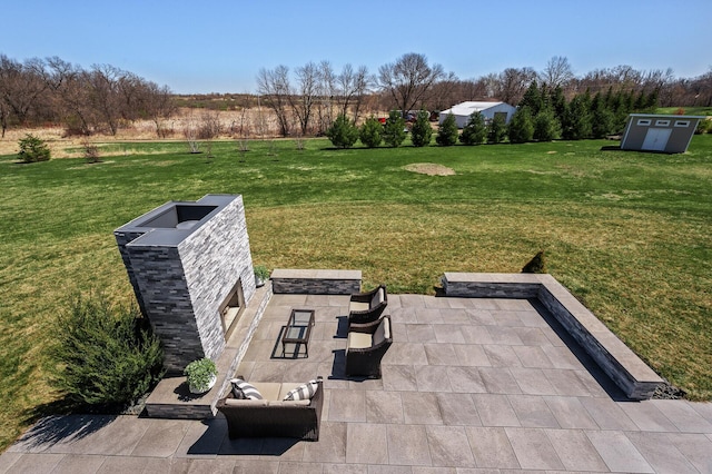exterior space with an outdoor hangout area and a patio
