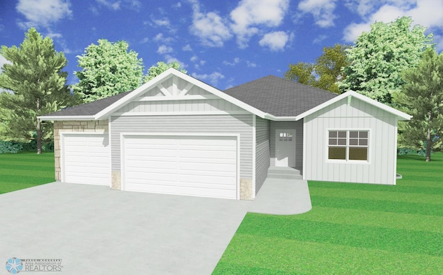 4288 Pine Pkwy S, Fargo, ND 58104 - view of front of property featuring a garage, board and batten siding, a front yard, and a shingled roof