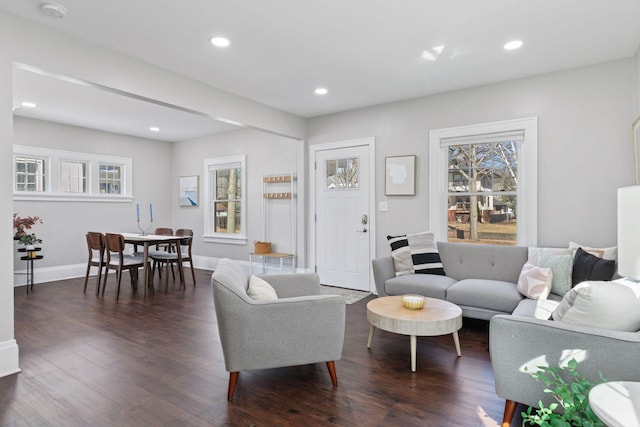 1744 Jefferson Ave, Saint Paul, MN 55105 - living area with dark wood-type flooring, recessed lighting, and baseboards