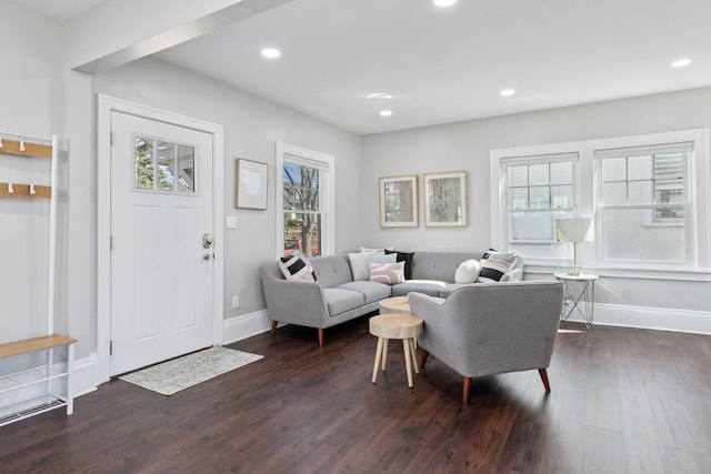 1744 Jefferson Ave, Saint Paul, MN 55105 - living area with dark wood-style flooring, baseboards, and recessed lighting