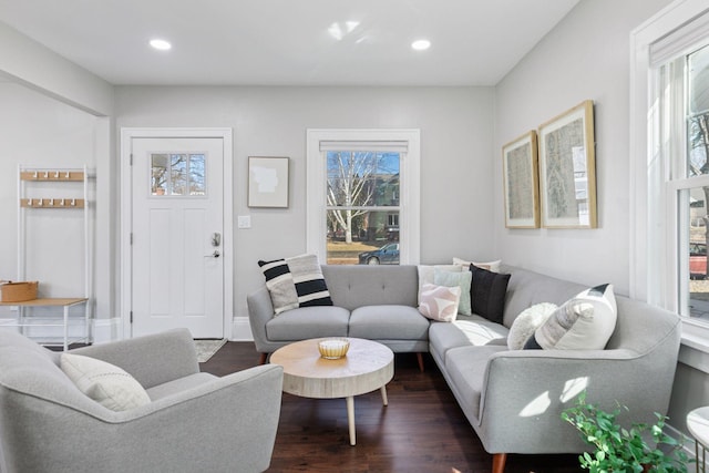 1744 Jefferson Ave, Saint Paul, MN 55105 - living room featuring plenty of natural light, dark wood-style floors, and recessed lighting