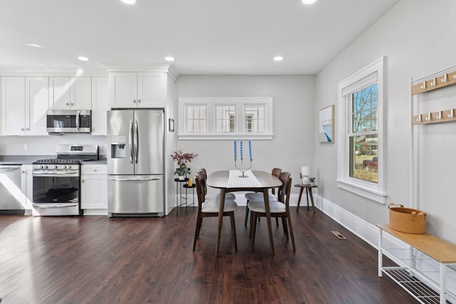1744 Jefferson Ave, Saint Paul, MN 55105 - kitchen with appliances with stainless steel finishes, recessed lighting, dark wood finished floors, and white cabinetry