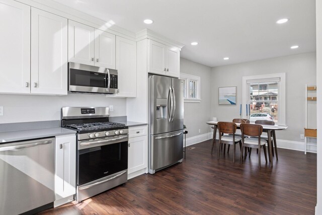 1744 Jefferson Ave, Saint Paul, MN 55105 - kitchen with appliances with stainless steel finishes, plenty of natural light, baseboards, dark wood-style floors, and recessed lighting