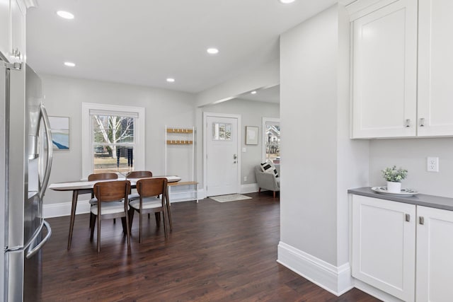 1744 Jefferson Ave, Saint Paul, MN 55105 - dining area with baseboards, dark wood-type flooring, and recessed lighting