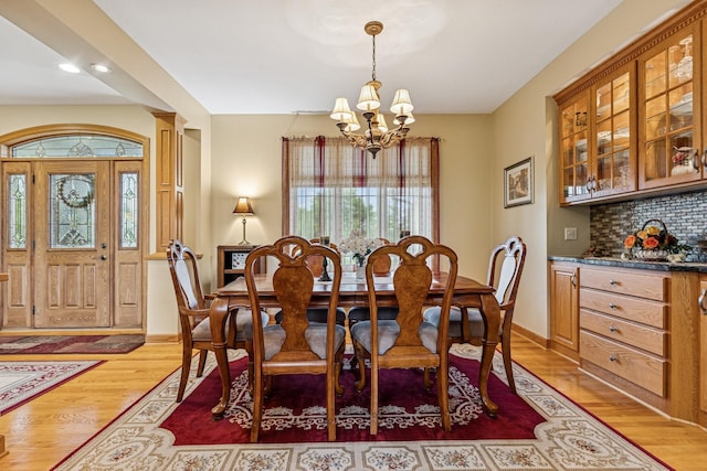 3041 209th Ln NW, Oak Grove, MN 55011 - dining space featuring a chandelier, light wood-style flooring, recessed lighting, and baseboards