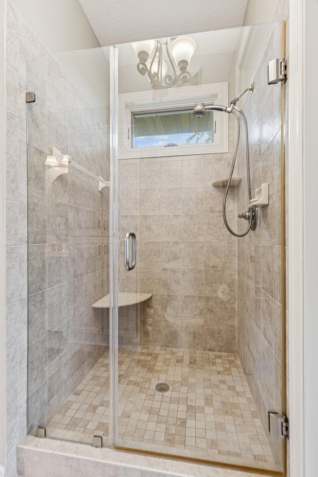 3041 209th Ln NW, Oak Grove, MN 55011 - bathroom with a shower stall and a chandelier