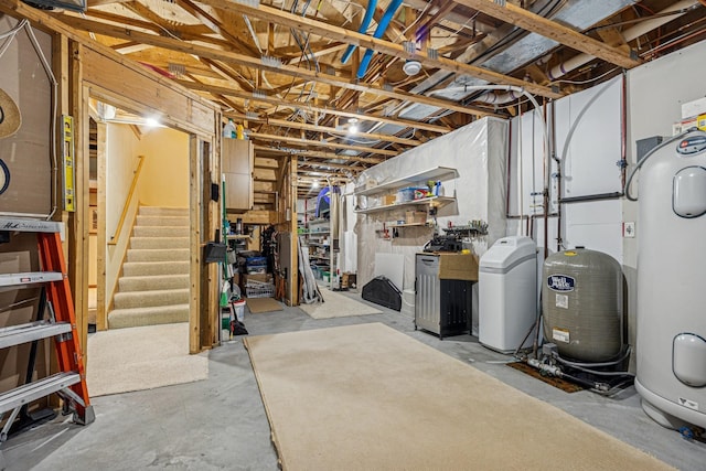 3041 209th Ln NW, Oak Grove, MN 55011 - unfinished below grade area with a water pressure tank, water heater, a water softener, and stairs