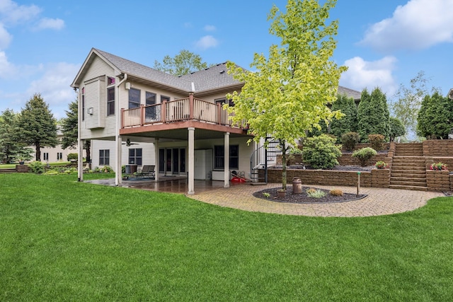 3041 209th Ln NW, Oak Grove, MN 55011 - back of house with a patio, stairs, a deck, a yard, and a ceiling fan