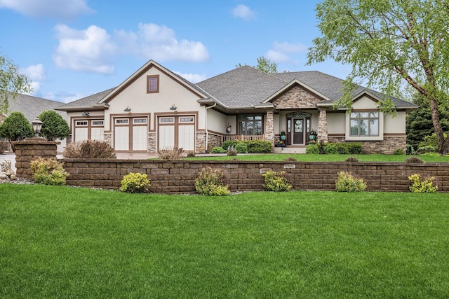 3041 209th Ln NW, Oak Grove, MN 55011 - view of front facade with stone siding, stucco siding, a front yard, and a shingled roof