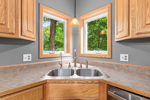 5450 Raven Point Rd, Prior Lake, MN 55372 - kitchen with a sink, stainless steel dishwasher, light countertops, and pendant lighting