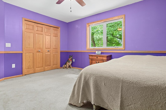 5450 Raven Point Rd, Prior Lake, MN 55372 - bedroom featuring carpet, baseboards, ceiling fan, and a closet