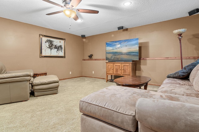 5450 Raven Point Rd, Prior Lake, MN 55372 - living area featuring carpet flooring, a ceiling fan, a textured ceiling, and baseboards