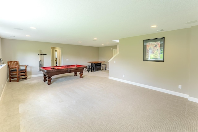 11328 Blazingstar Ln, Lake Elmo, MN 55042 - game room with billiards, light carpet, recessed lighting, and baseboards
