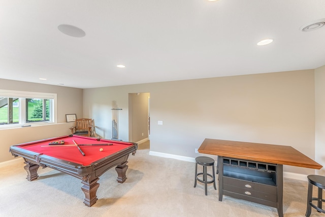 11328 Blazingstar Ln, Lake Elmo, MN 55042 - rec room featuring baseboards, light carpet, billiards table, and recessed lighting