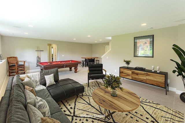 11328 Blazingstar Ln, Lake Elmo, MN 55042 - living room with billiards table, carpet floors, baseboards, and recessed lighting