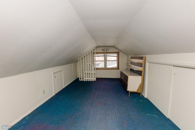 additional living space featuring carpet floors and vaulted ceiling