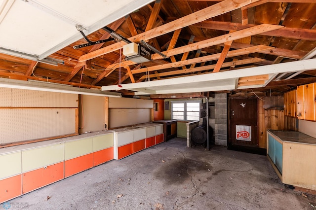 garage with a garage door opener