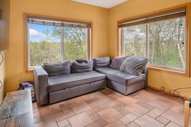 living area with stone finish flooring