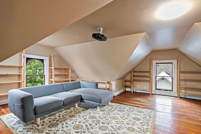 3622 Pleasant Ave, Minneapolis, MN 55409 - interior space featuring hardwood / wood-style flooring, vaulted ceiling, and baseboards