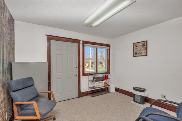 living area with baseboards and carpet flooring