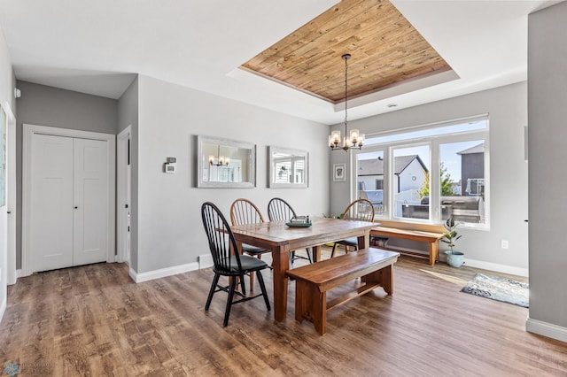 dining space featuring a chandelier, a wealth of natural light, baseboards, and a tray ceiling