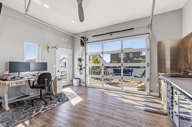 office area featuring recessed lighting and wood finished floors