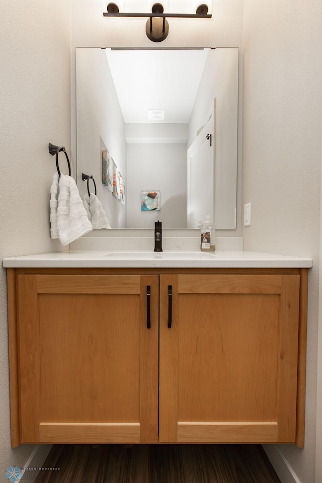 bathroom featuring wood finished floors and vanity