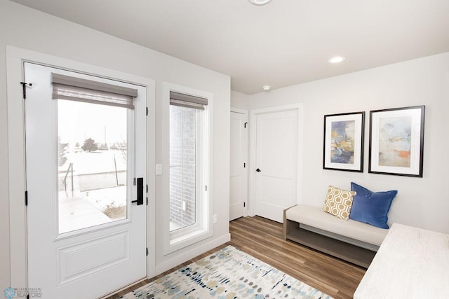 entrance foyer featuring recessed lighting and wood finished floors