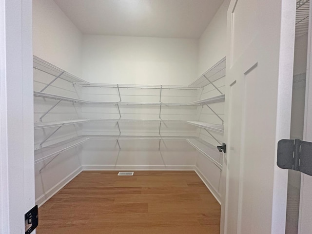 walk in closet with light wood-style flooring