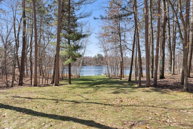 view of grassy yard with a water view