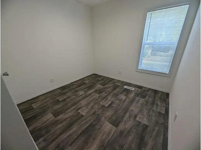 spare room with dark wood-type flooring, visible vents, a wealth of natural light, and baseboards