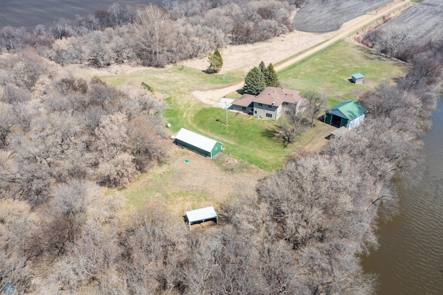 bird's eye view with a water view and a rural view