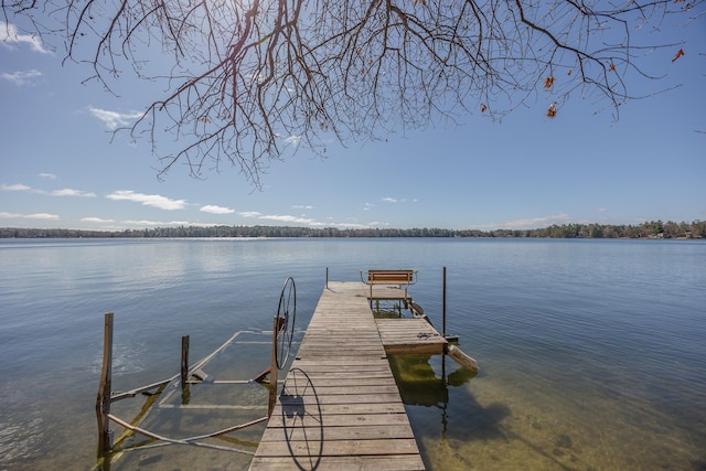 view of dock with a water view