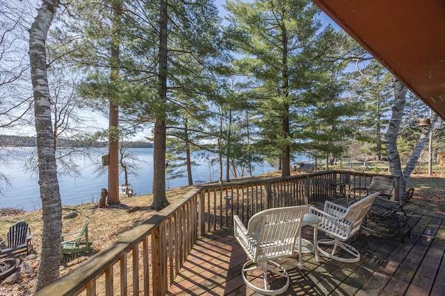 deck with a water view