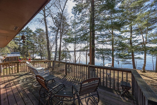 deck with a water view