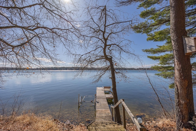 view of dock with a water view