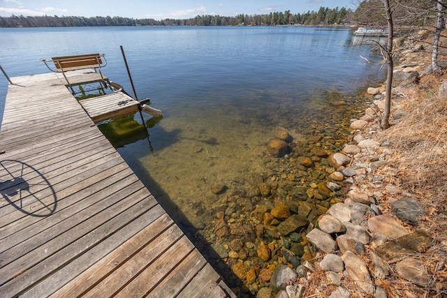 view of dock with a water view
