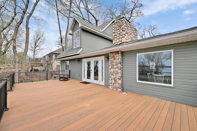 wooden terrace featuring french doors
