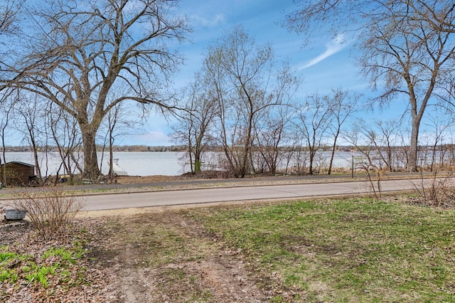 view of yard with a water view