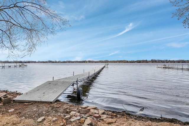view of dock with a water view