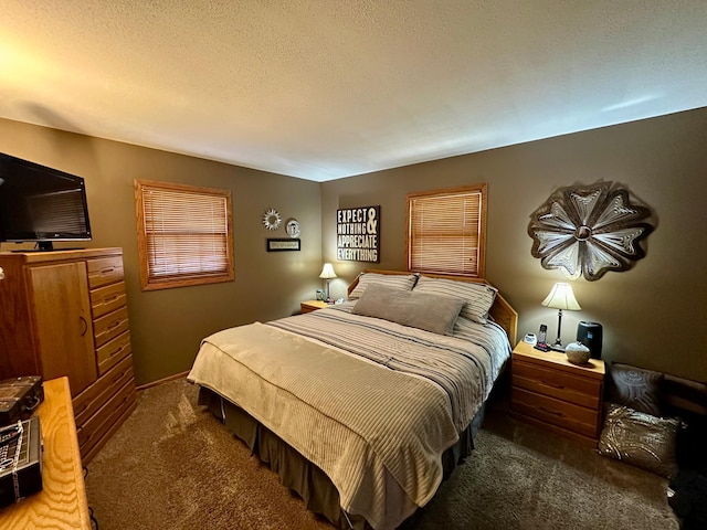 bedroom featuring carpet flooring and a textured ceiling