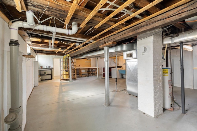 unfinished basement with gas water heater