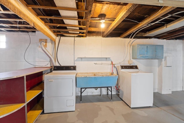 washroom featuring washer and dryer, a sink, and laundry area