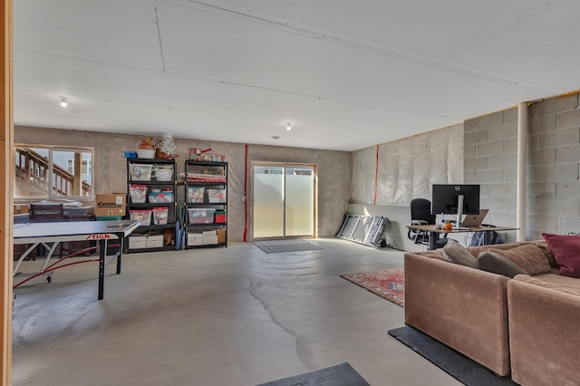 interior space with finished concrete floors