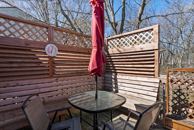 deck with outdoor dining area