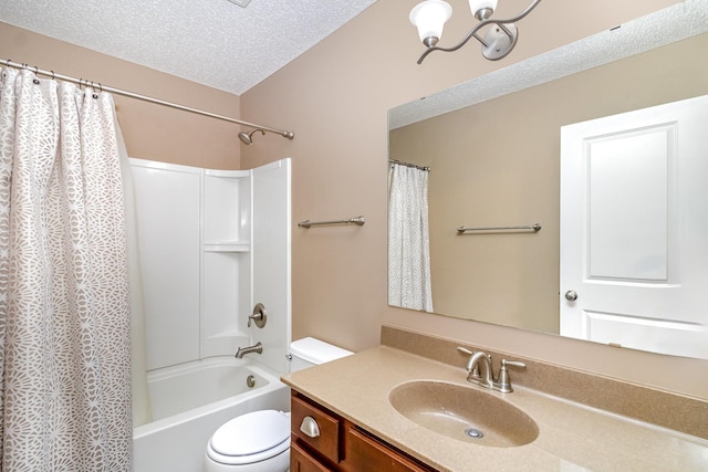 657 Golden Oak St NE, Lonsdale, MN 55046 - bathroom with vanity, a textured ceiling, shower / bath combination with curtain, and a chandelier
