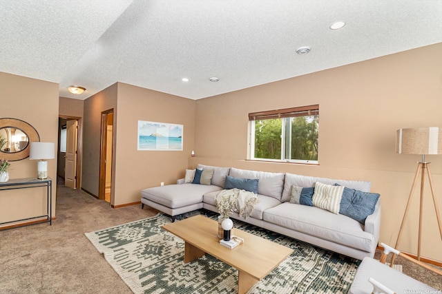 657 Golden Oak St NE, Lonsdale, MN 55046 - living room with light colored carpet, a textured ceiling, and recessed lighting