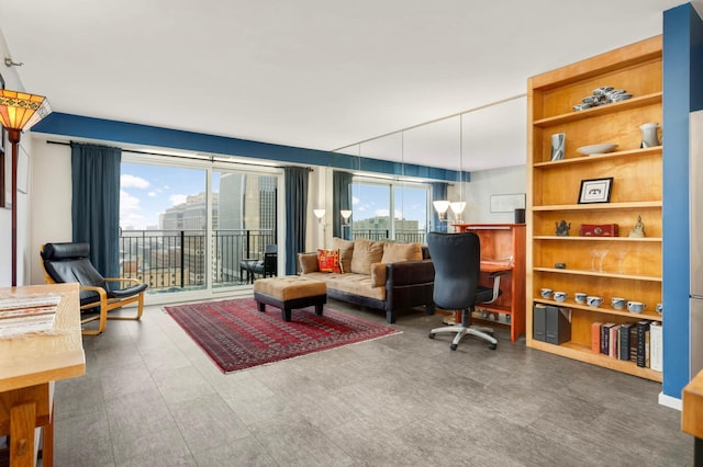 121 Washington Ave S Unit 1508, Minneapolis, MN 55401 - living area with plenty of natural light, an office area, and tile patterned floors