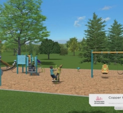 community play area with a lawn